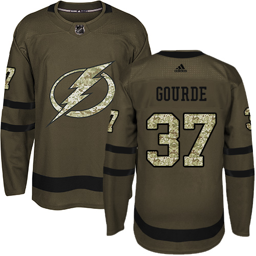 Adidas Tampa Bay Lightning #37 Yanni Gourde Green Salute to Service Stitched Youth NHL Jersey->youth nhl jersey->Youth Jersey